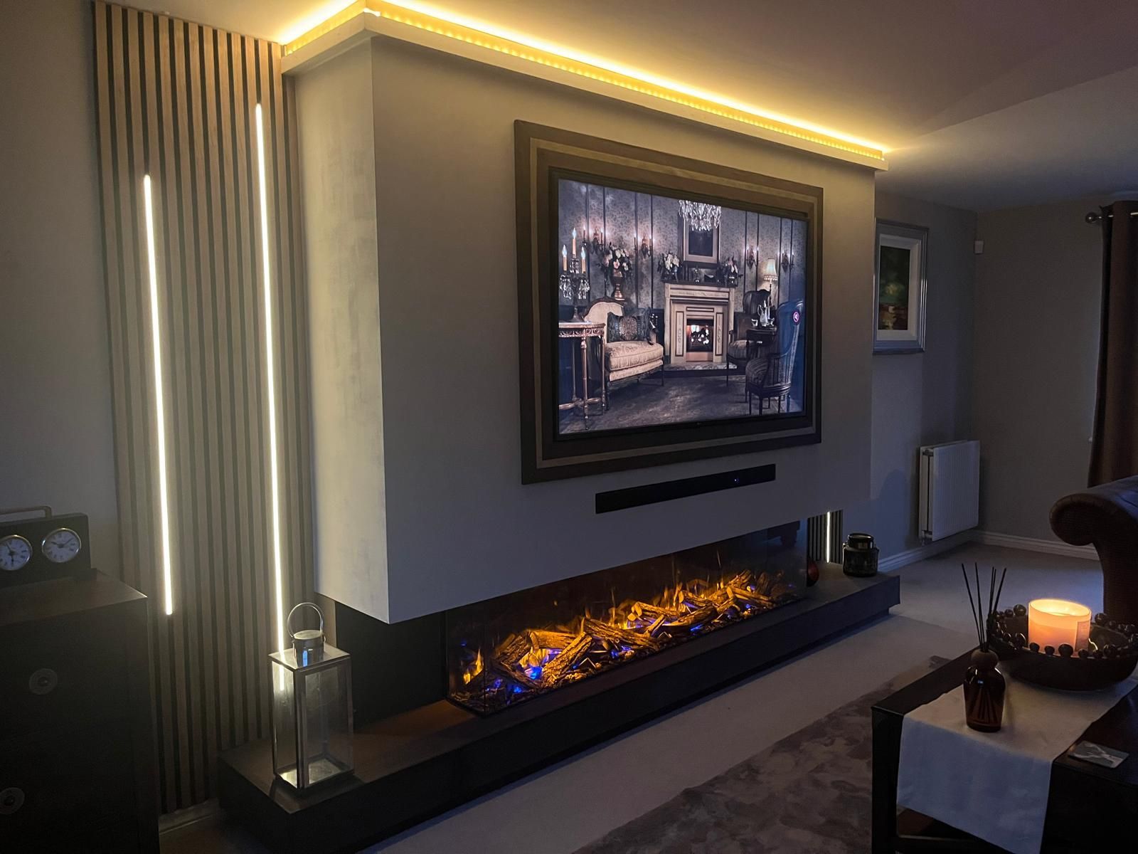 british fires 1900 electric fire in a media wall