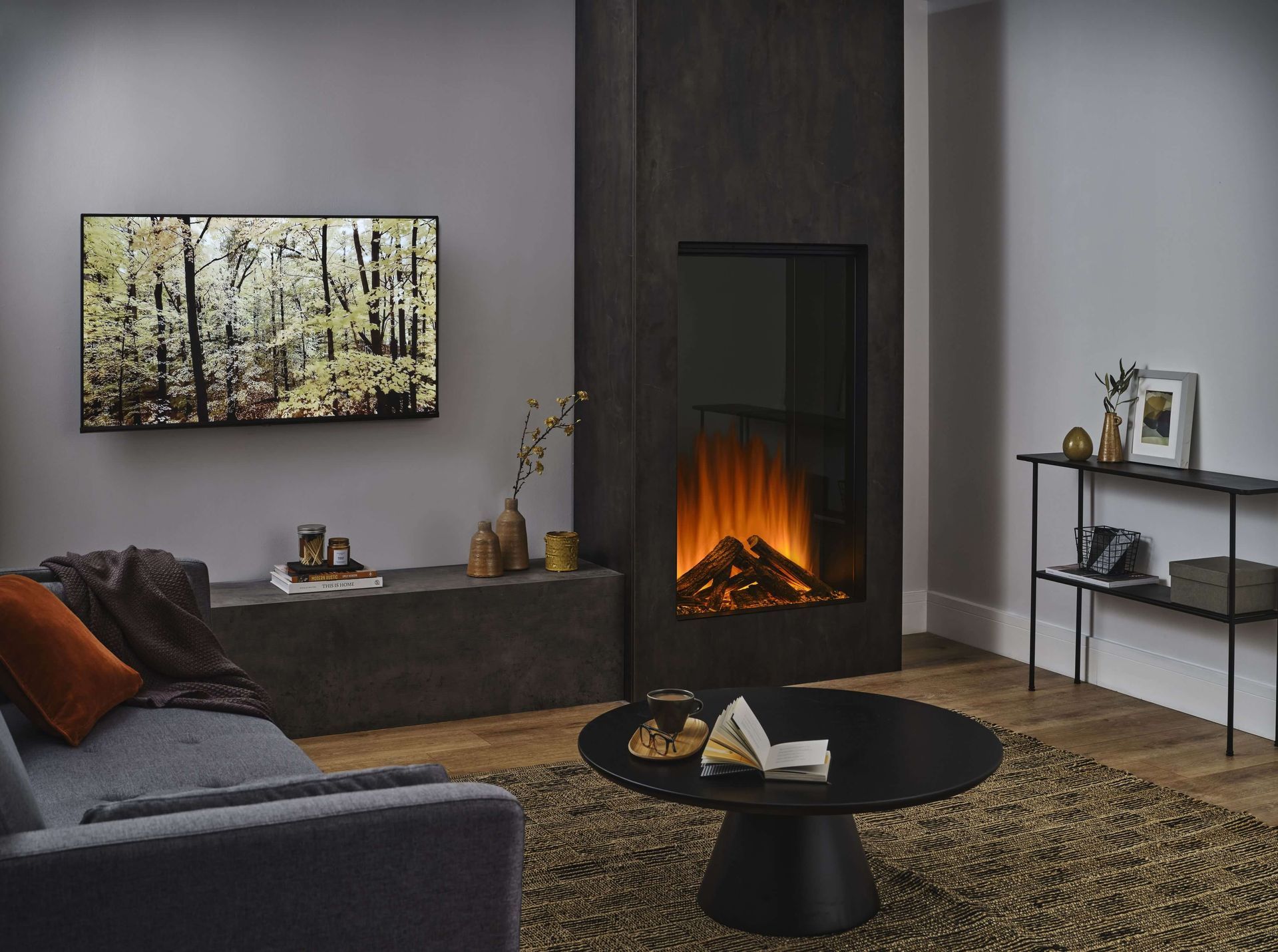 new forest 650sq shown in stone fireplace