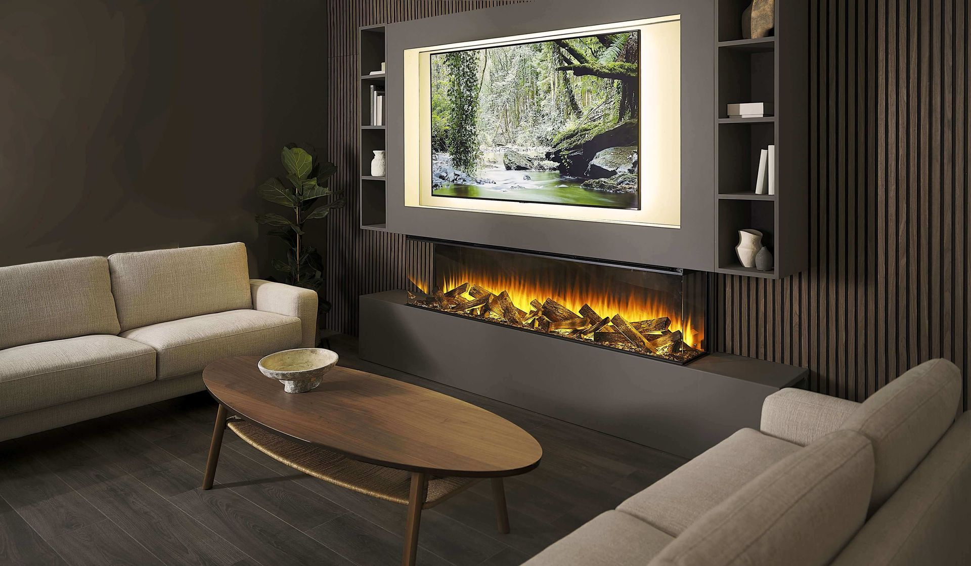 british fires new forest 1900 electri fire in dark coloured media wall
