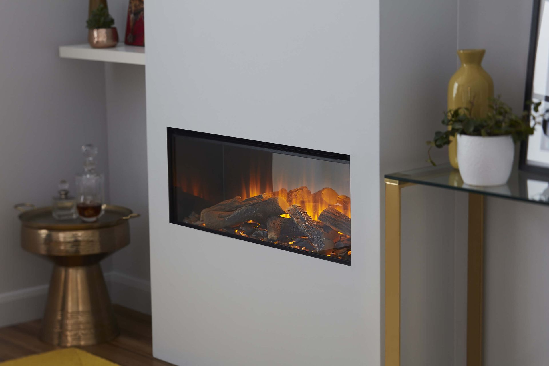 british fires install, fully inset. media wall fires, warwickshire