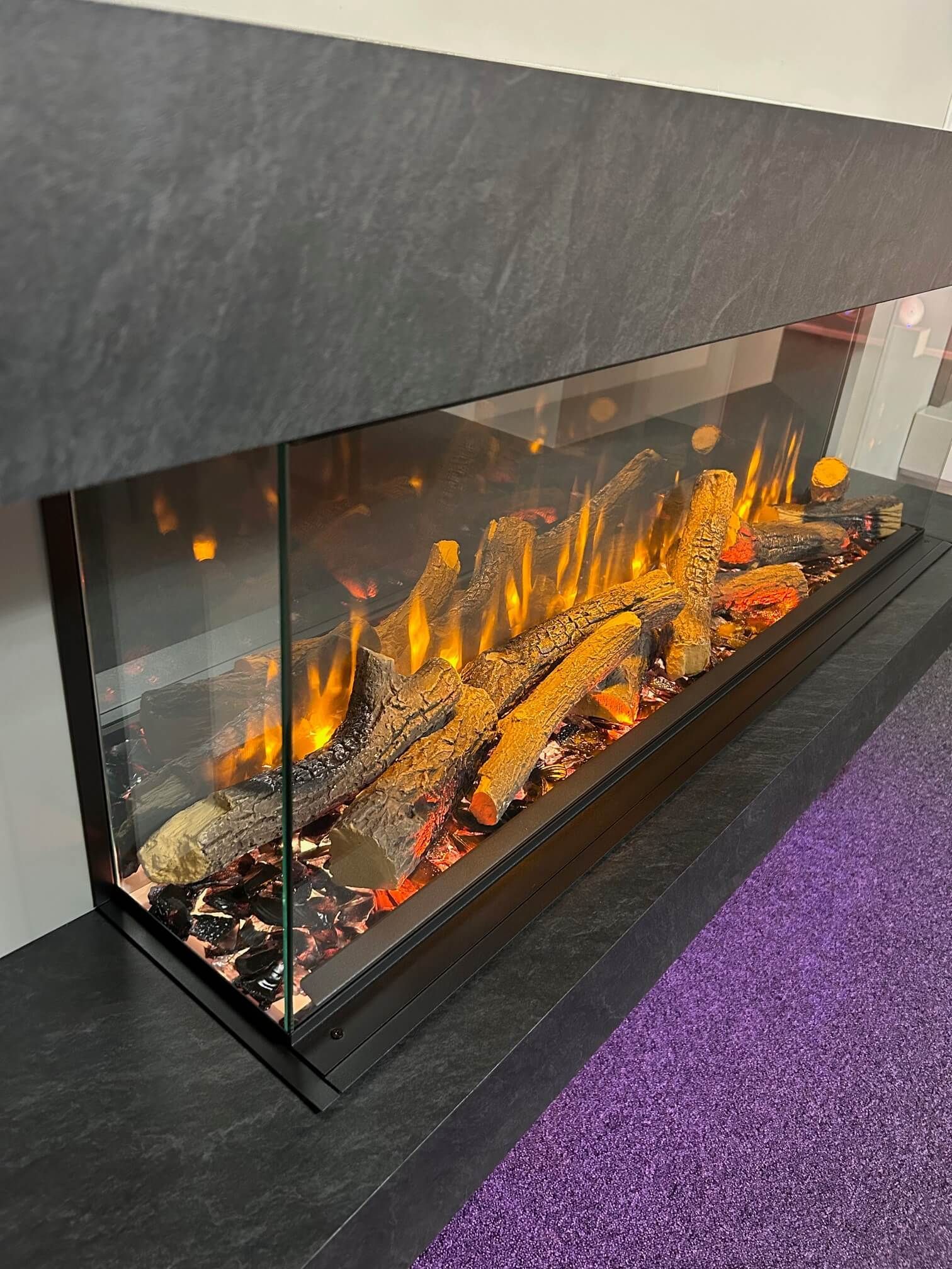 electric fire suite in grey