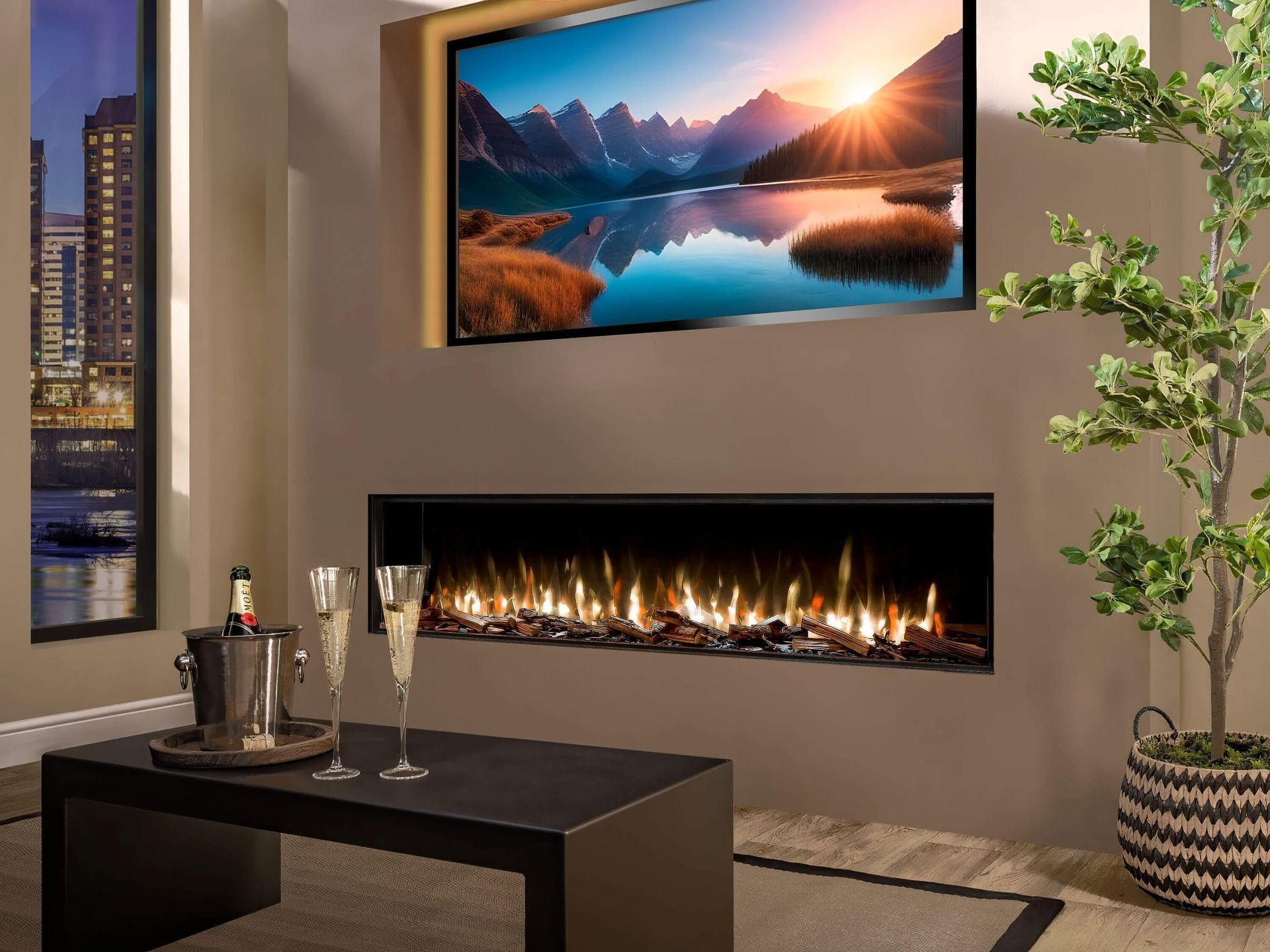 Charlton & Jenrick i1800e Deep front facing. on display in alcester, at media wall fires