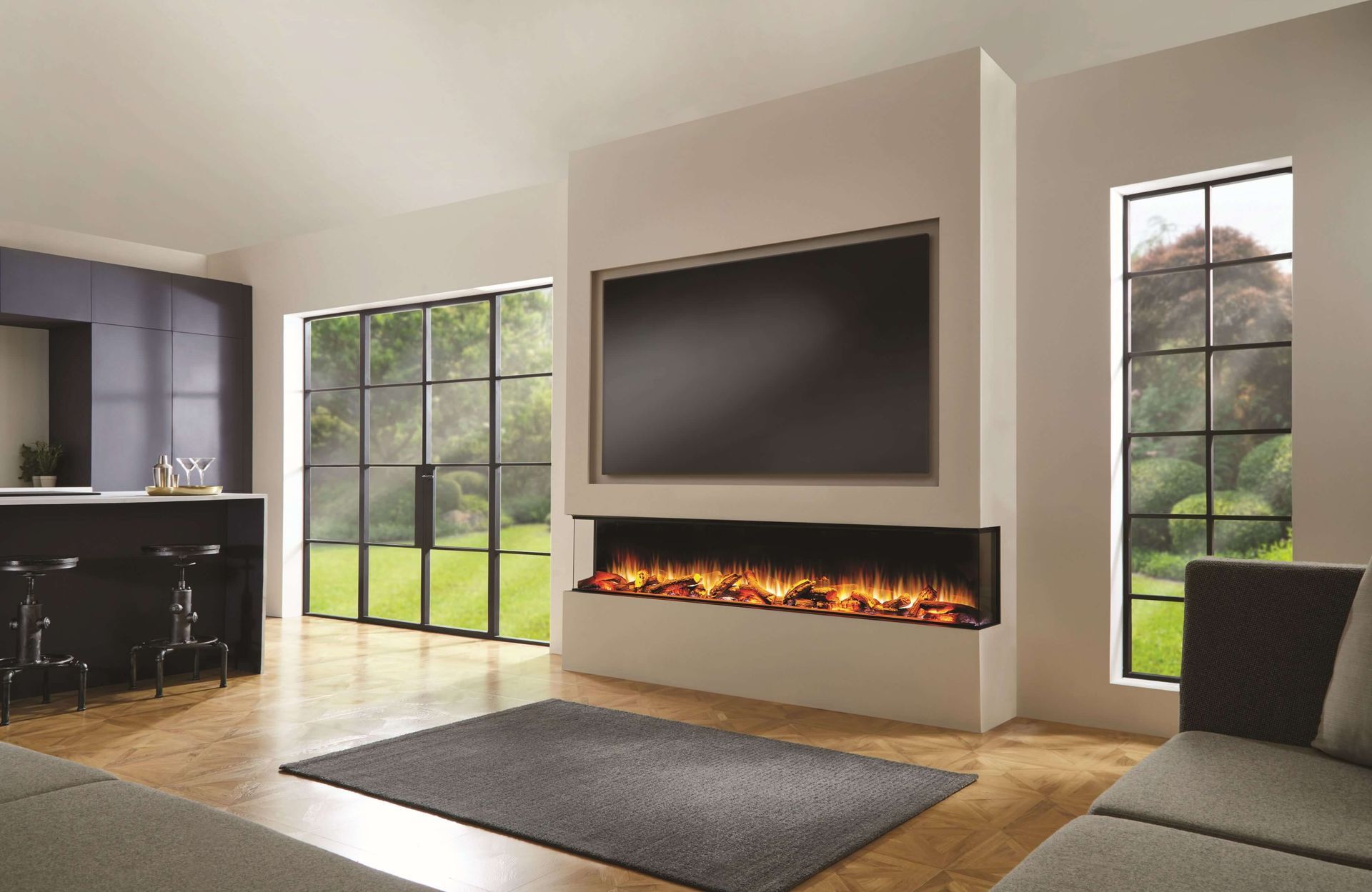 charlton & jenrick i12200e electric fire in a media wall