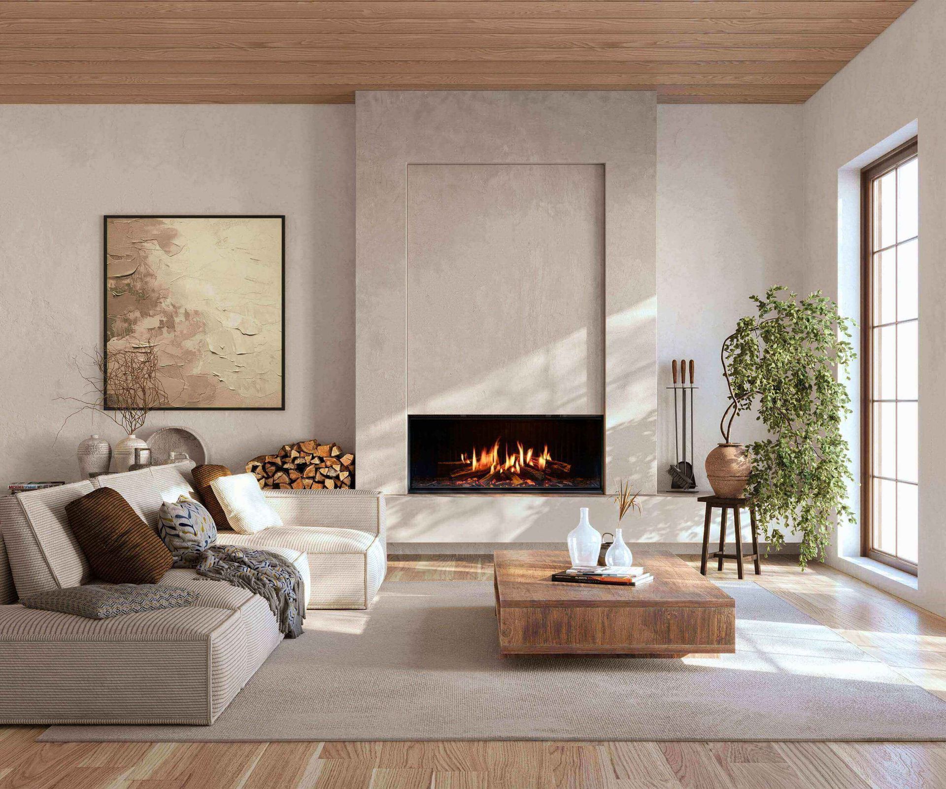 Vision Fires Solus iX10 in neutral false chimney. media wall fires