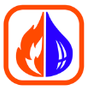 Logo arancione a forma di quadrato arrotondato con un'icona a forma di fiamma a sinistra e un'icona blu a forma di goccia/foglia a destra.
