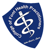 The logo for the college of foot health practitioners has a snake on it.