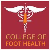 The logo for the college of foot health is a caduceus with wings and a hand.