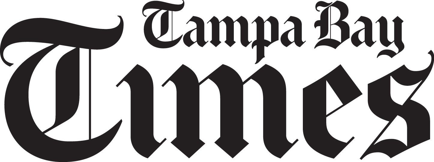 A black and white logo for the tampa bay times