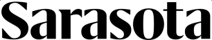 The word sarasota is written in black and white on a white background.