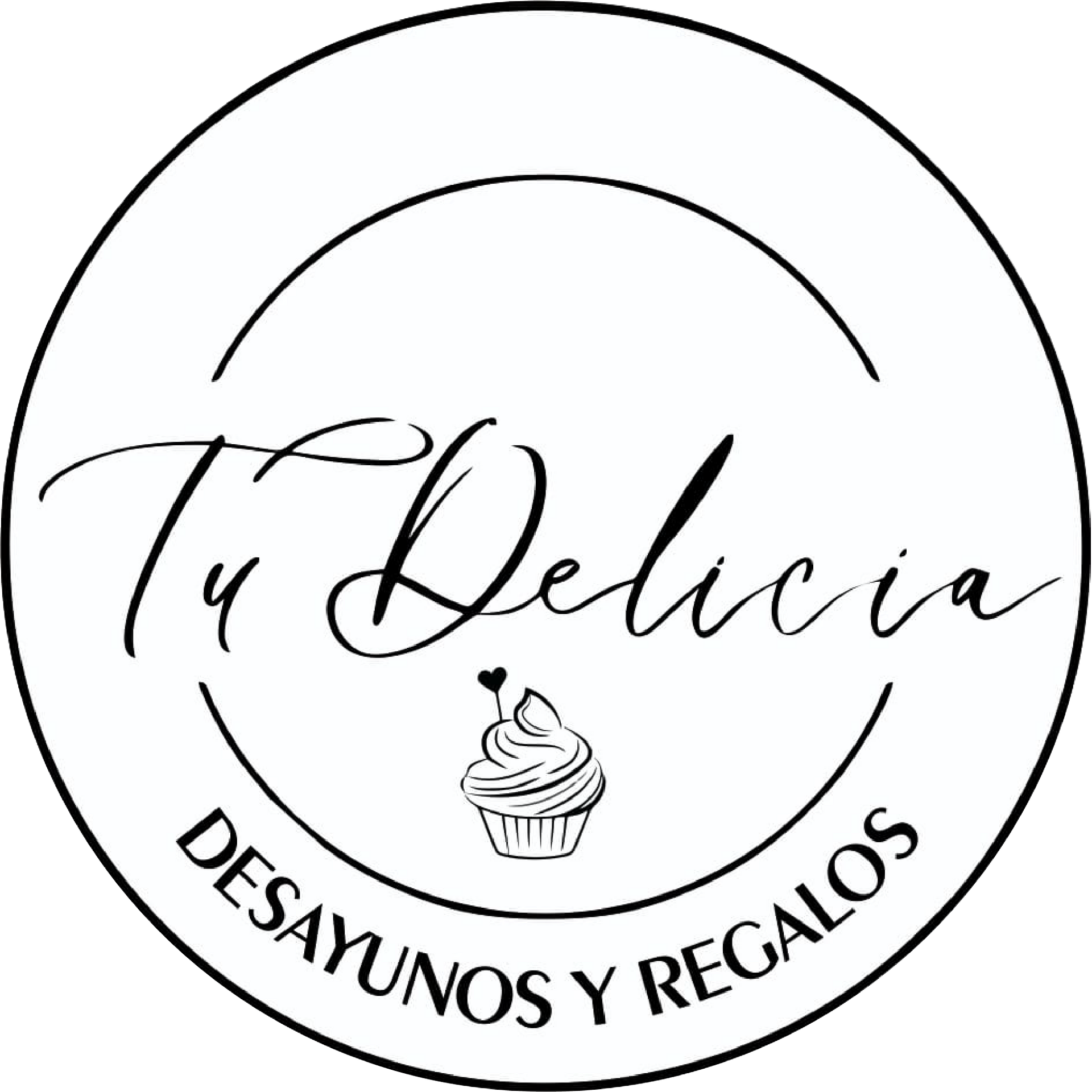 Un logotipo en blanco y negro para tu delicioso desayunos y regalos con un cupcake en el medio.