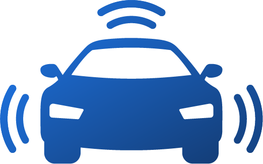 Blue and black shield with a white lightning bolt and curved lines.