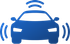 Blue and black shield with a white lightning bolt and curved lines.