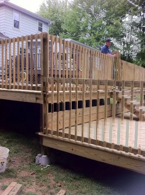 multi-level wood deck installation