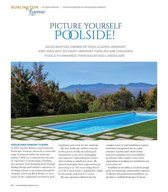 Poolside: a rectangular pool with mountain backdrop in a backyard landscape.