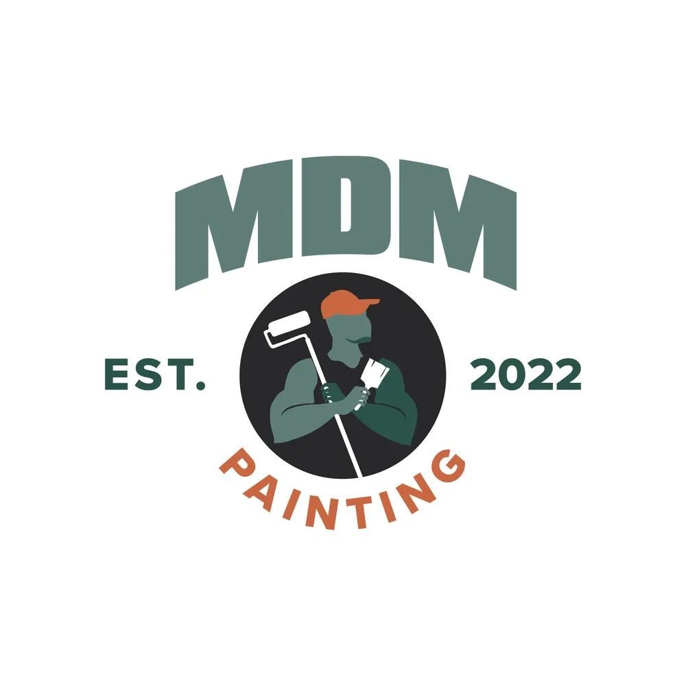 Logo for MDM Painting: a painter with roller, in a dark circle; “MDM” over it. “Painting” below.
