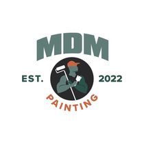 Logo for MDM Painting: a painter with roller, in a dark circle; “MDM” over it. “Painting” below.
