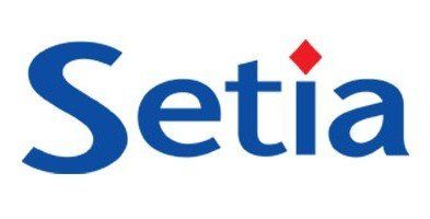 The setia logo is blue and white with a red diamond in the middle.