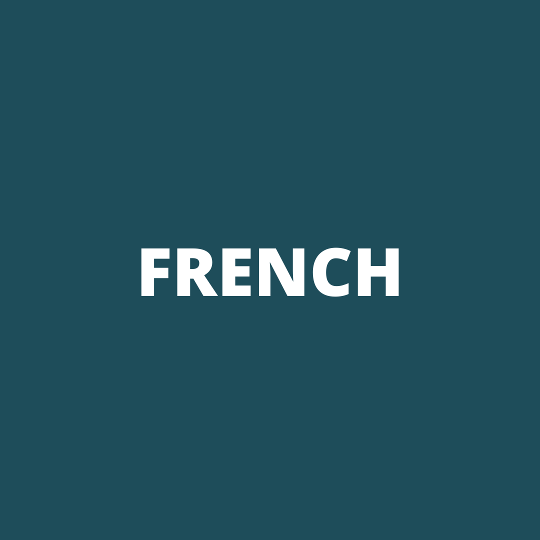 The word french is on a blue background.