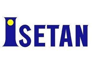 A blue and white logo for isetan on a white background.
