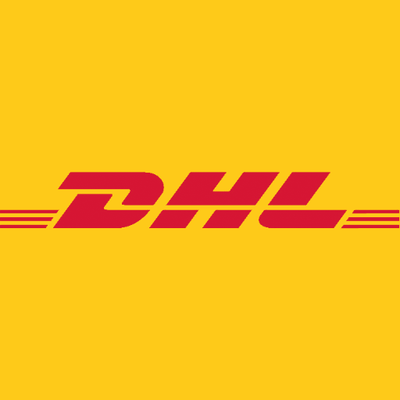 The dhl logo is on a yellow background.