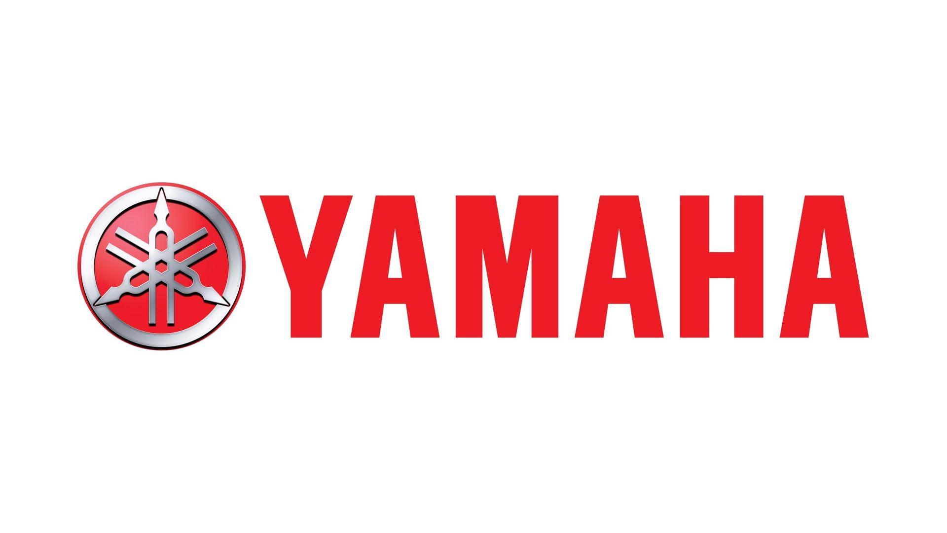 A red and silver yamaha logo on a white background