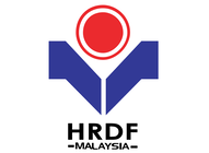A blue and red logo for hrdf malaysia