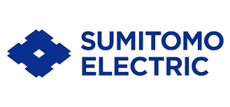 The logo for sumitomo electric is a blue square with a diamond in the middle.