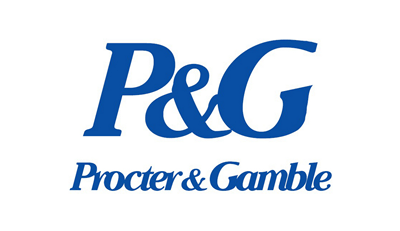 The p & g logo is blue and white on a white background.