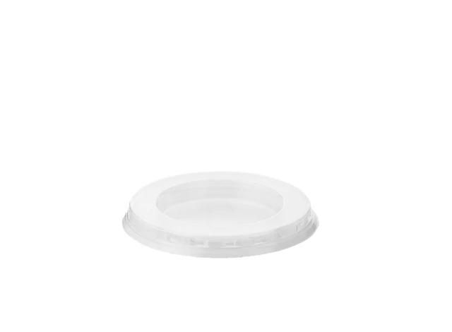 Coperchio in plastica trasparente su sfondo bianco