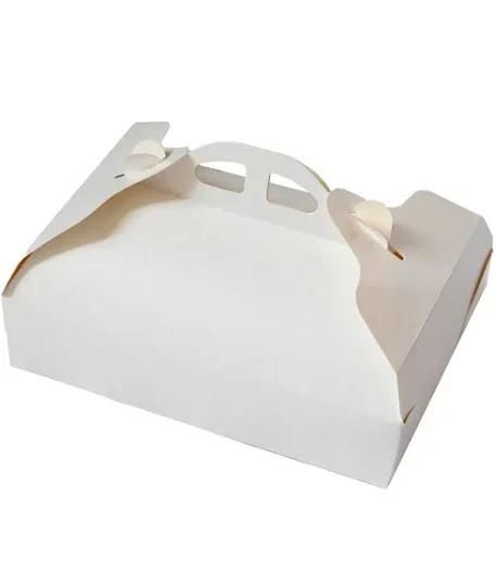 Scatola da forno in cartone bianco con maniglia e alette superiori pieghevoli