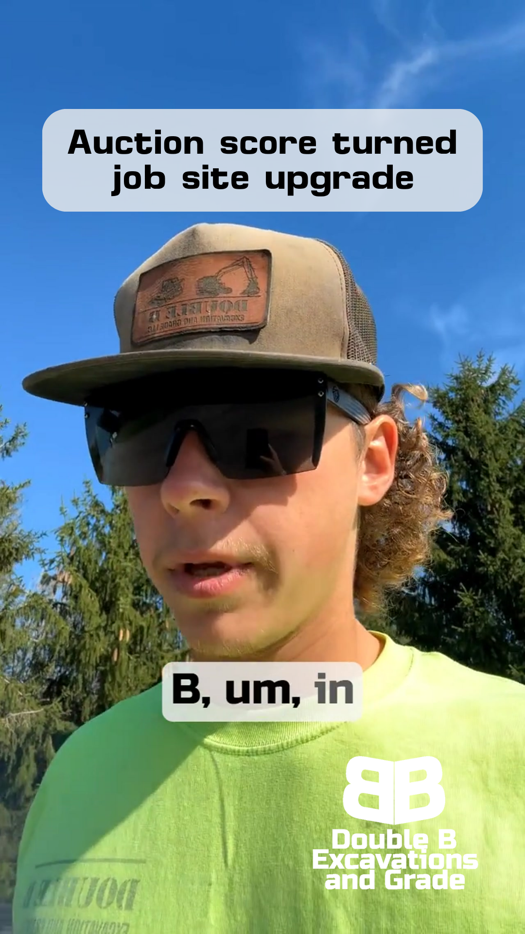 A person in a hat and sunglasses, wearing a green shirt, talking. Text reads: 