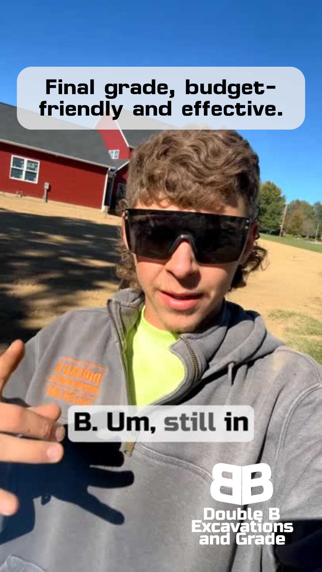 Man in sunglasses, pointing, says