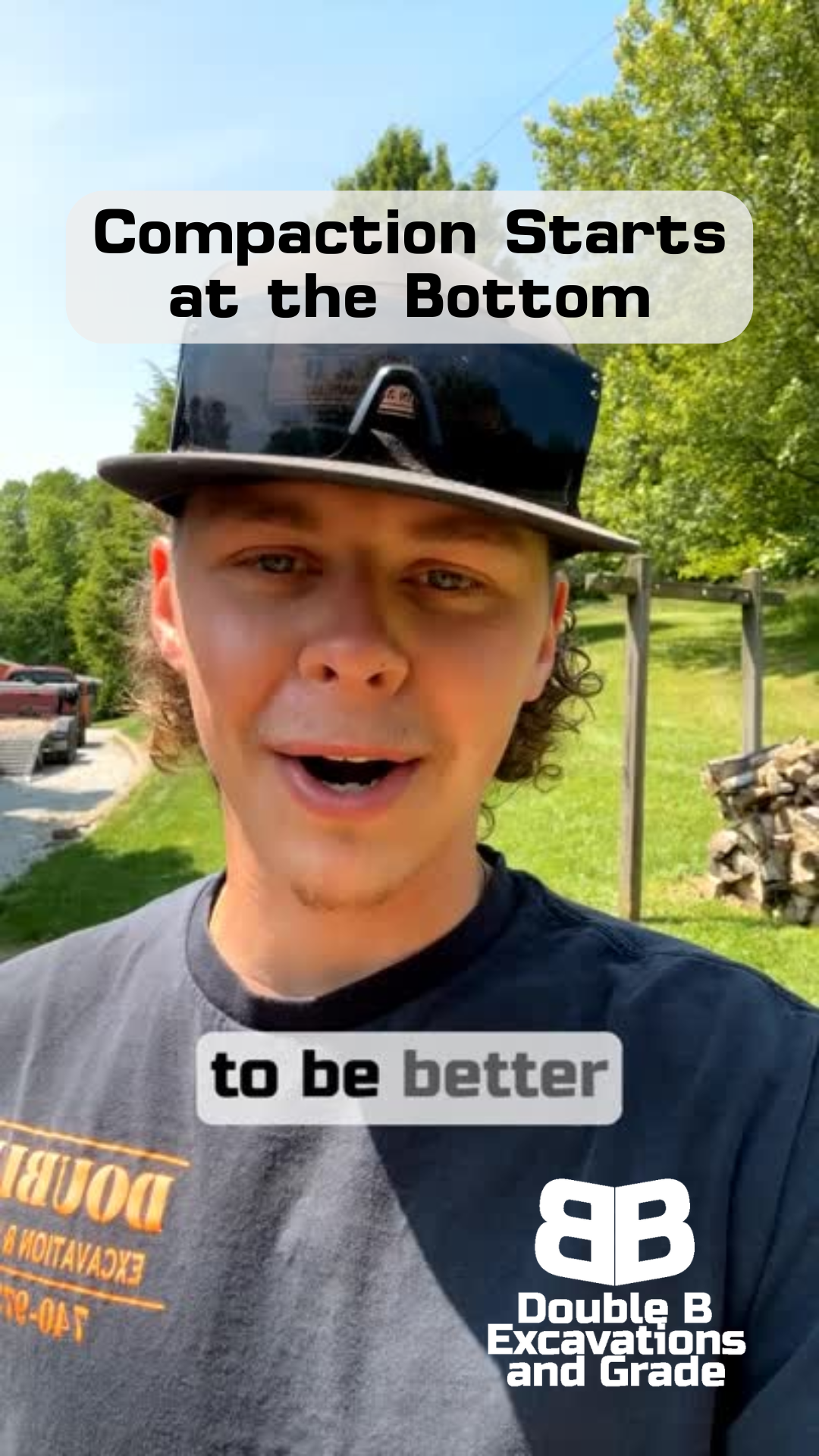 A man wearing a hat and a t-shirt is talking about compaction at the bottom.