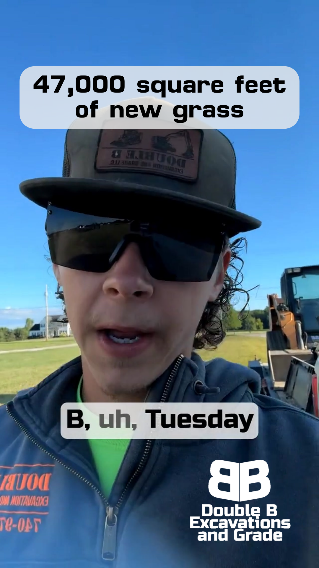 Man in a cap and sunglasses with text