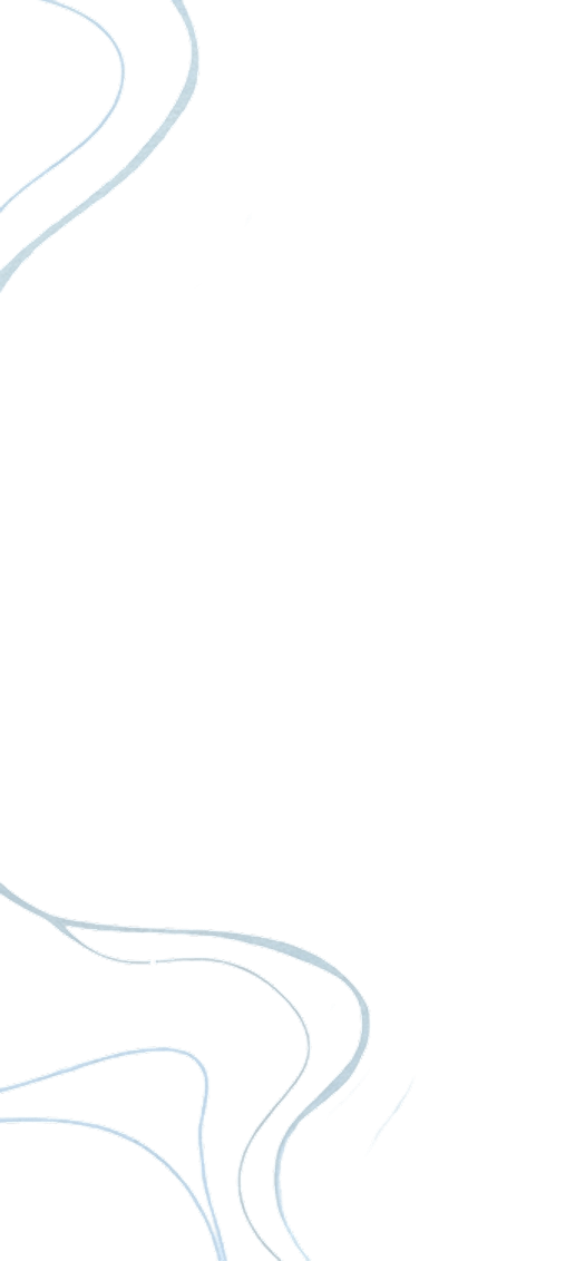 A minimalist white background with thin, light blue wavy abstract lines in the top left and bottom left corners.