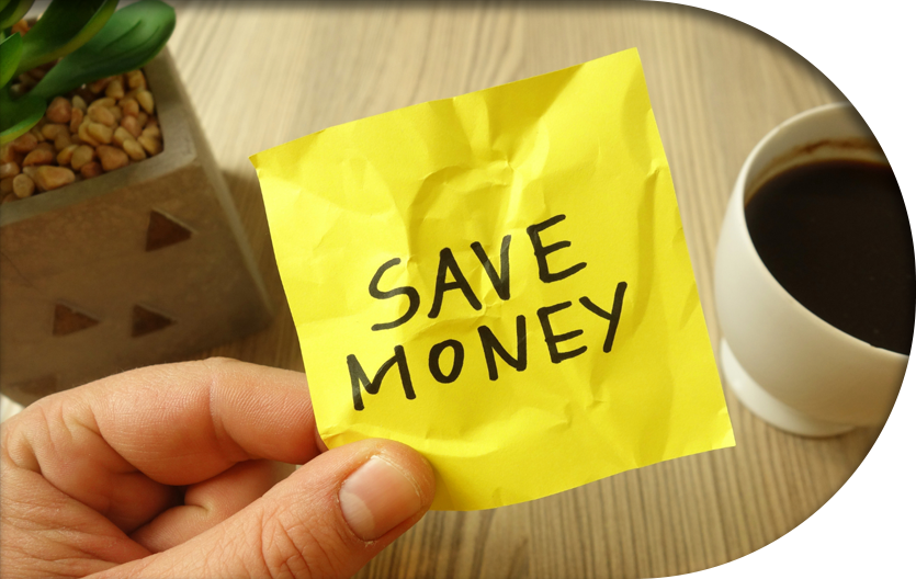 A yellow post it that says Save Money