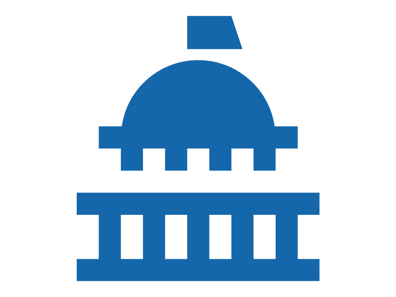 Graphic of an government building with large round dome and flag on the top