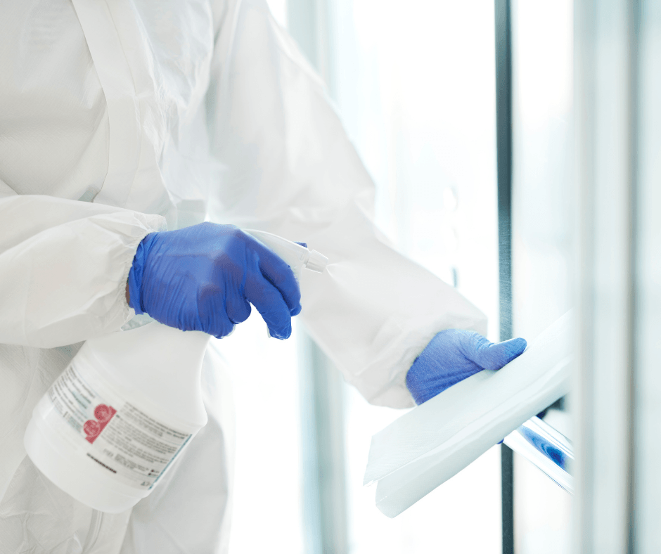 disinfecting and sanitizing with PPE