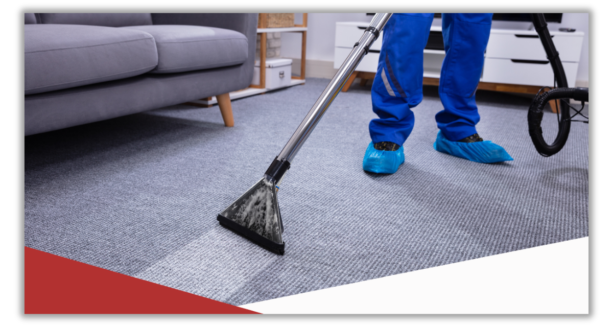 A person is cleaning a carpet with a vacuum cleaner in a living room.