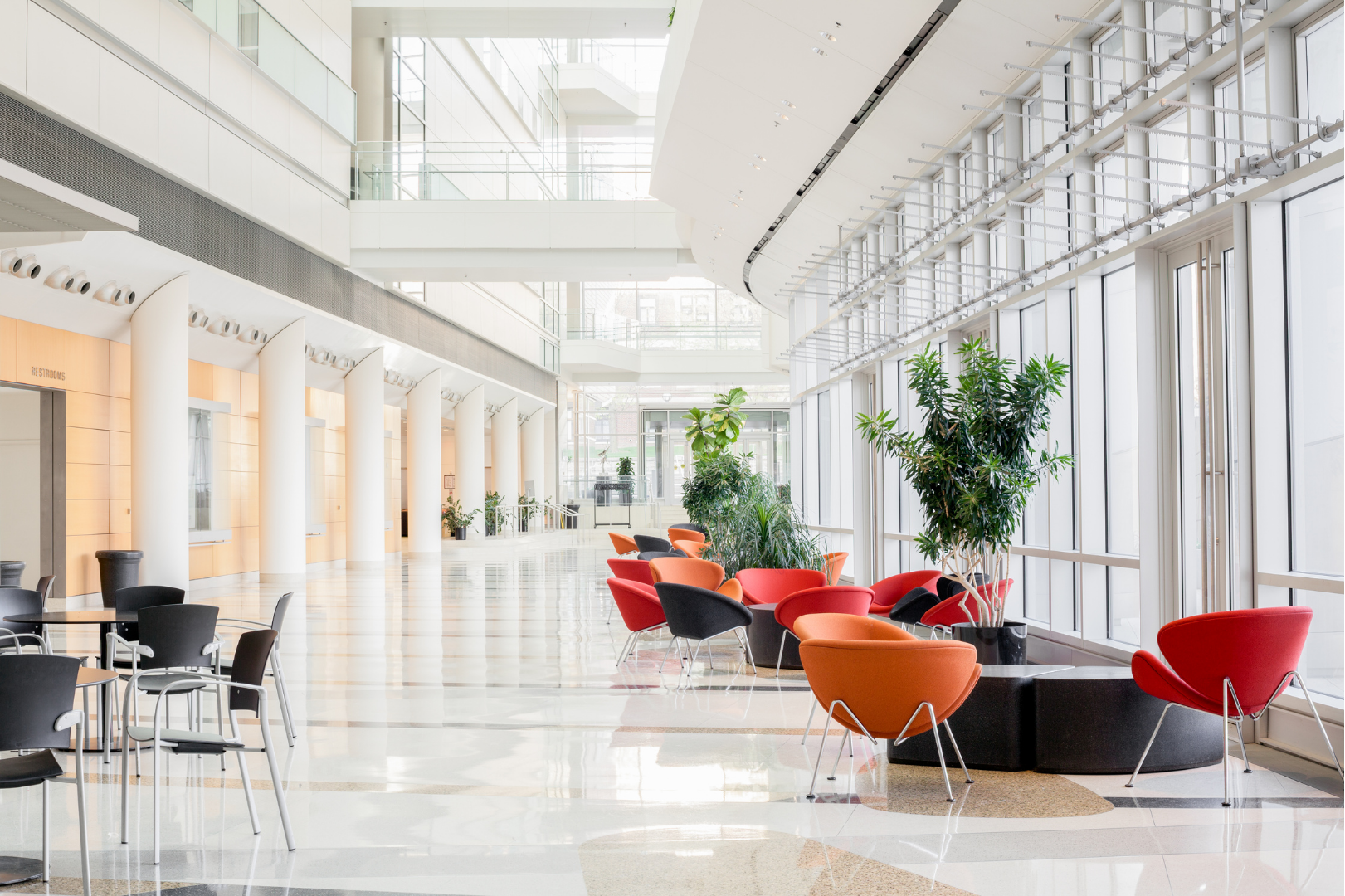 a bright and properly maintained office lobby