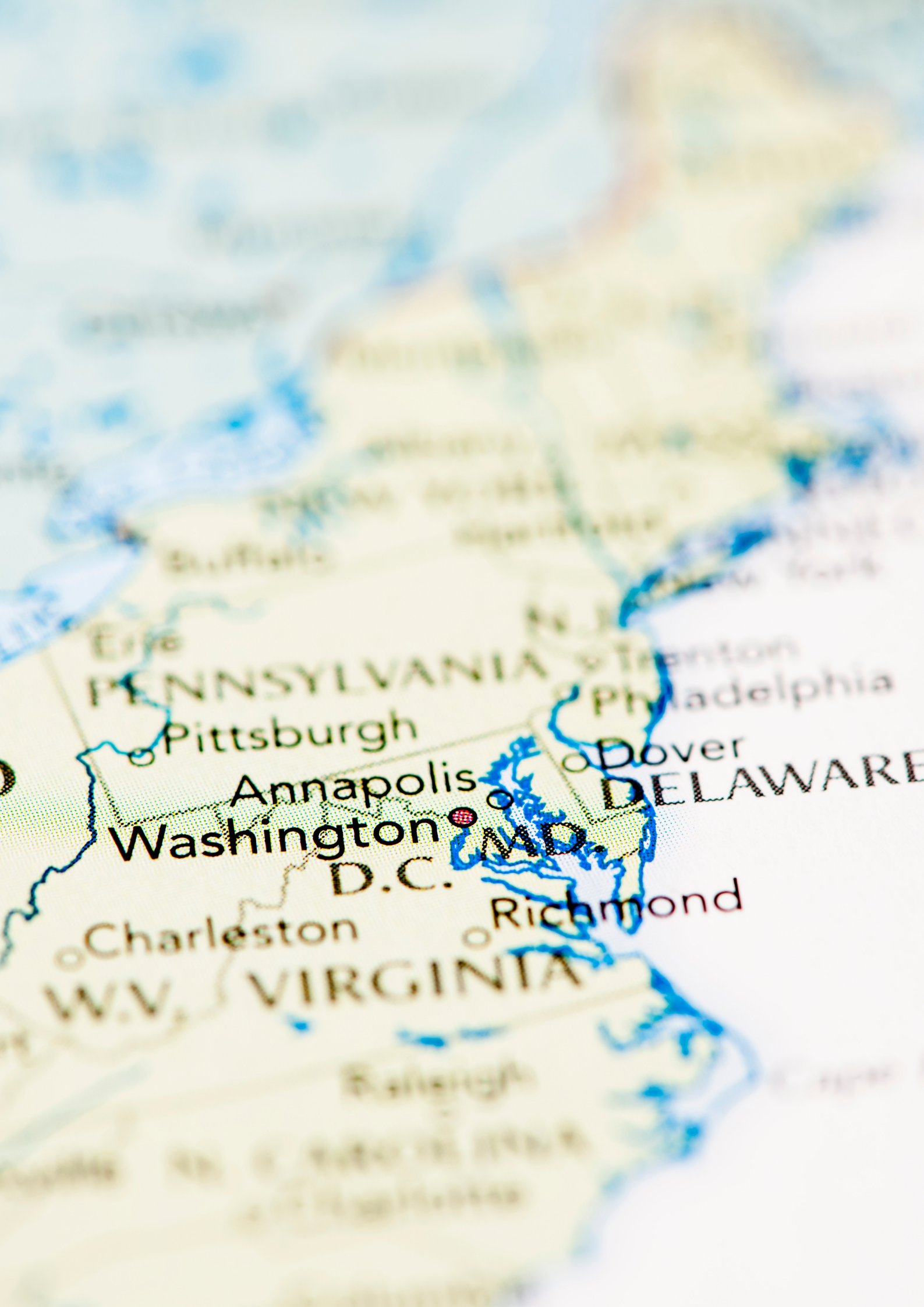 close up focused image of Pennsylvania map