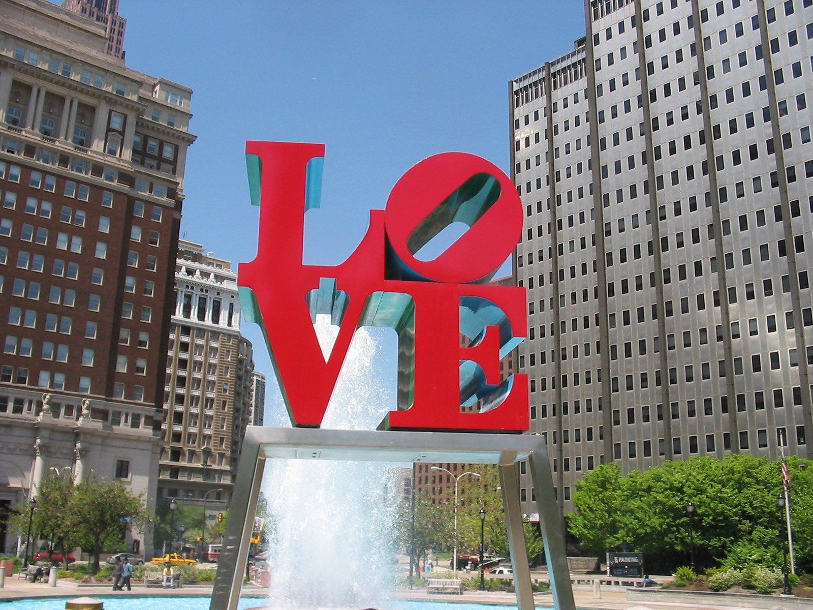 LOVE statue in LOVE Park, officially known as John F. Kennedy Plaza