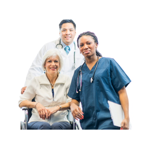 Patient with nurse and doctor for medical office cleaning