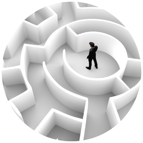 a man standing in the middle of a large maze