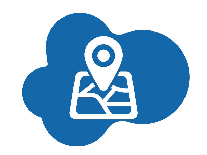 white icon of location with blue background