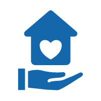 Graphic of a hand holding a house with a heart shape