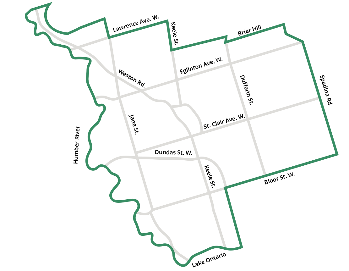 A map of a city with a green border