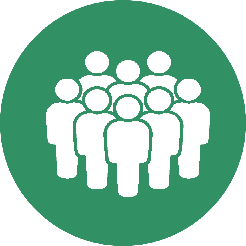 A group of people standing next to each other in a green circle.