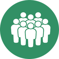 A group of people standing next to each other in a green circle.