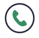 A green phone icon in a black circle on a white background.